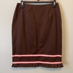 Phoebe Brown Ruffle Hem Pencil Skirt With Pink Stripes